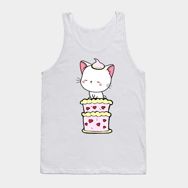 Funny white cat jumping out of a cake Tank Top by Pet Station